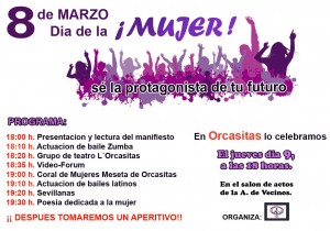 Cartel de los actos por el 8 de marzo de Orcasitas (Madrid)
